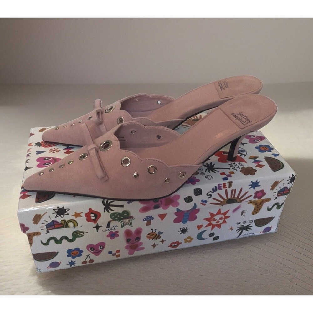 IOB Womens Jeffrey Campbell Pretty In Suede Pink kitten heel Mule Sz 8